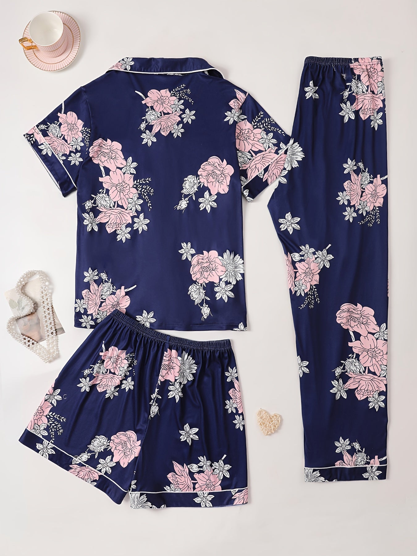 Cherry Blossom & Floral Print 3Pcs PJ Set ( Combo of 2)