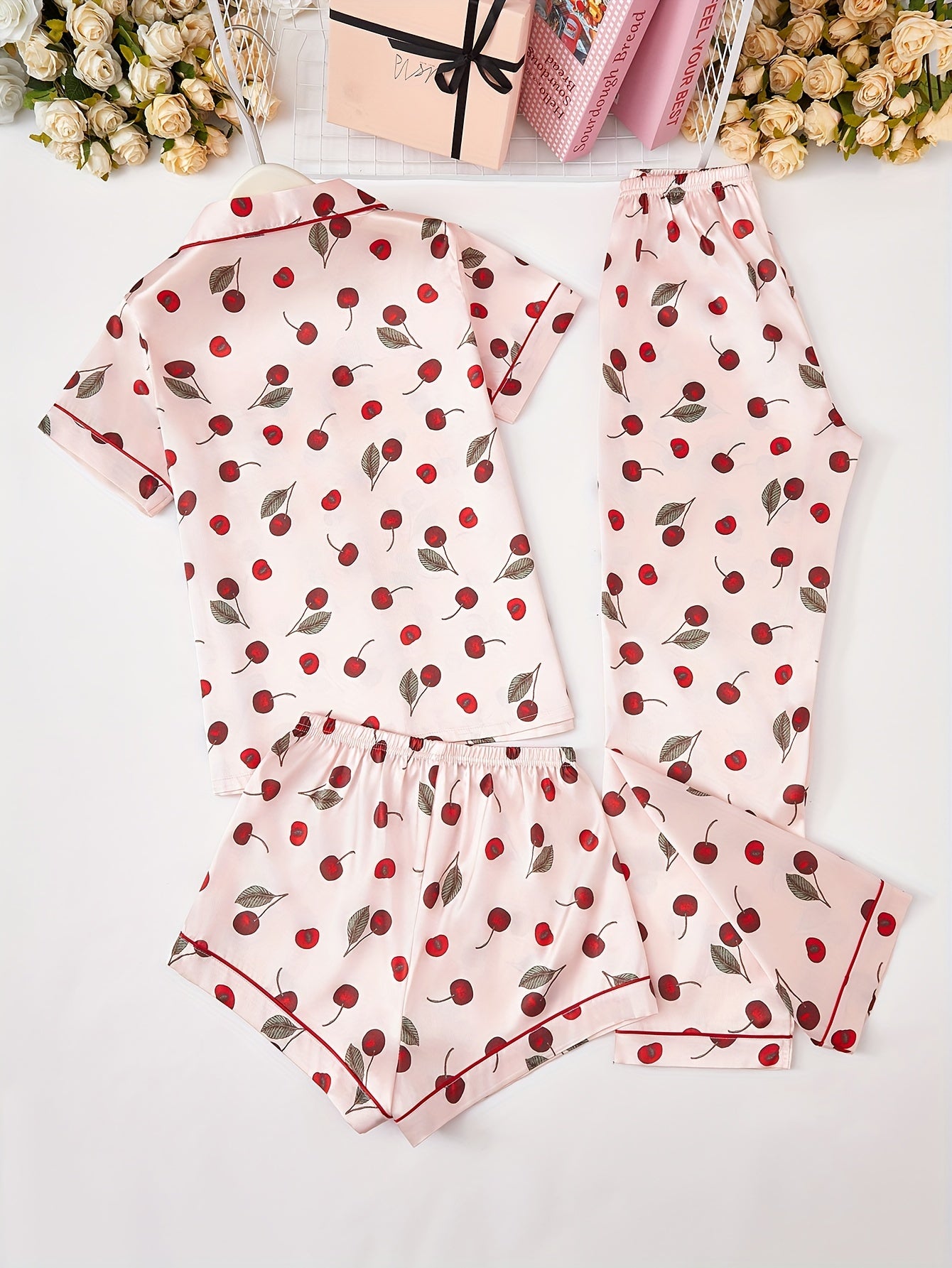 Cherry Blossom & Floral Print 3Pcs PJ Set ( Combo of 2)