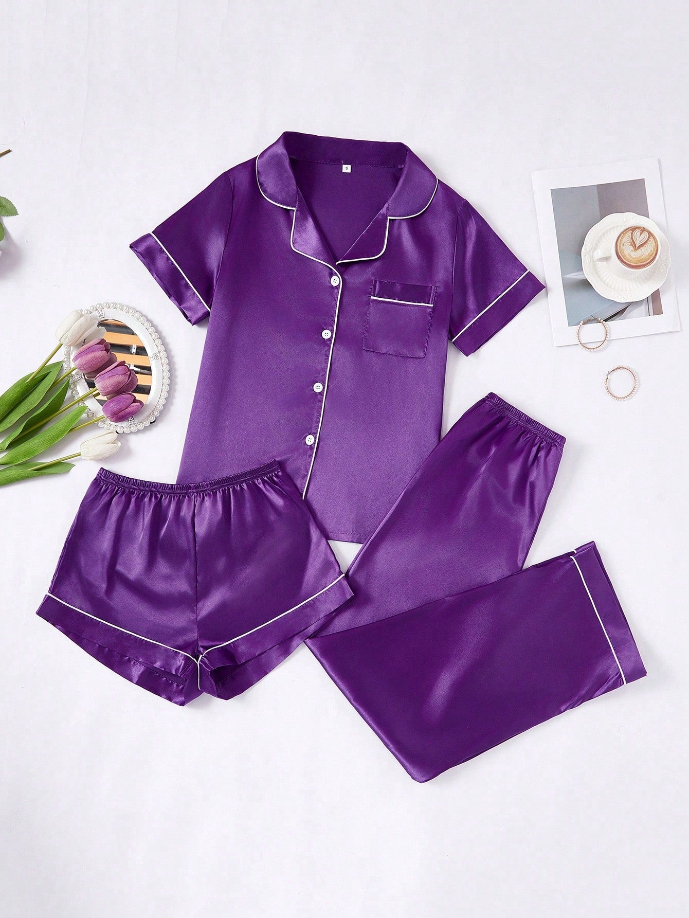 Cozy Solid Purple & Black 3Pcs PJ Set ( Combo of 2)