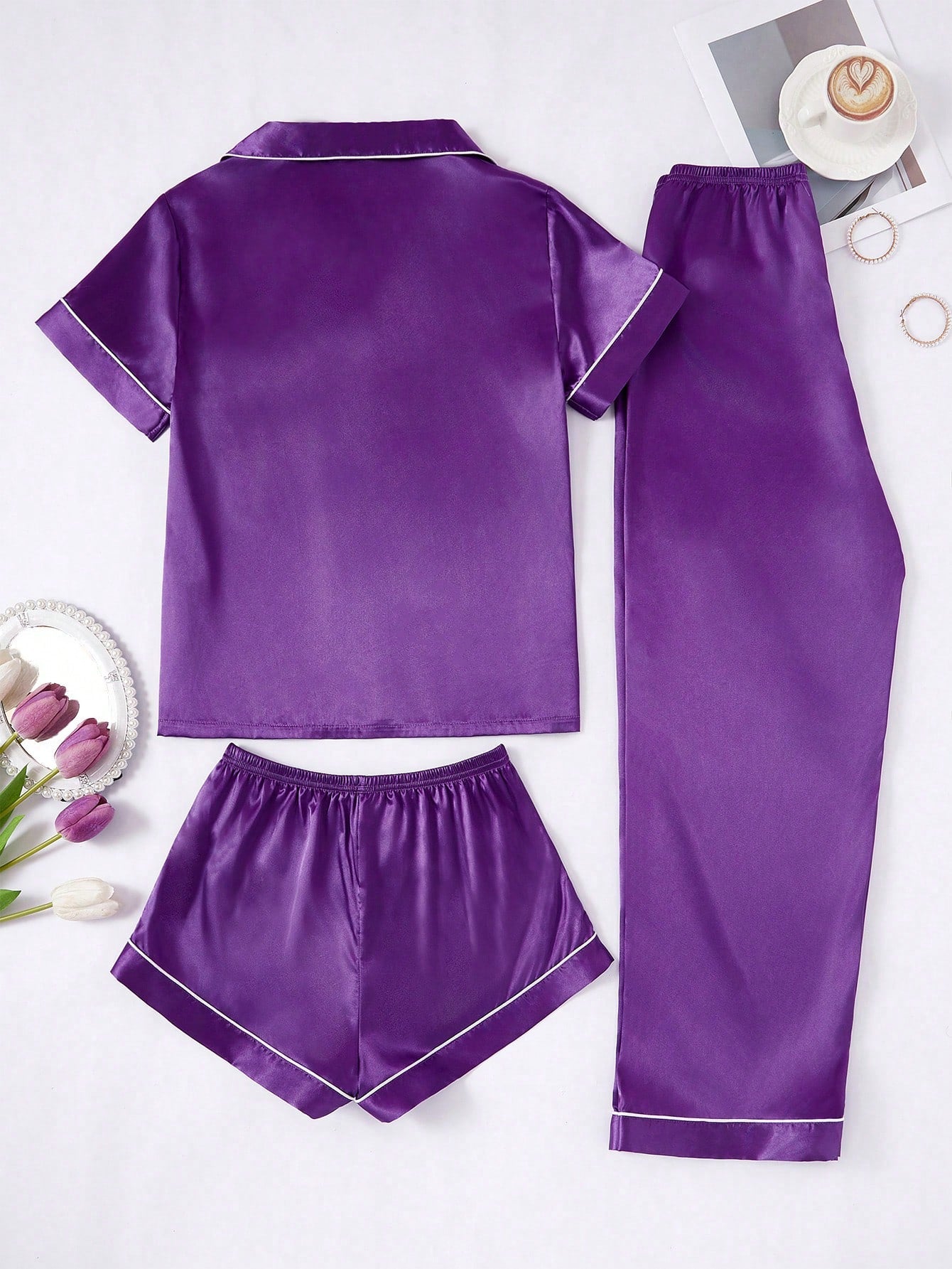 Cozy Solid Purple & Black 3Pcs PJ Set ( Combo of 2)