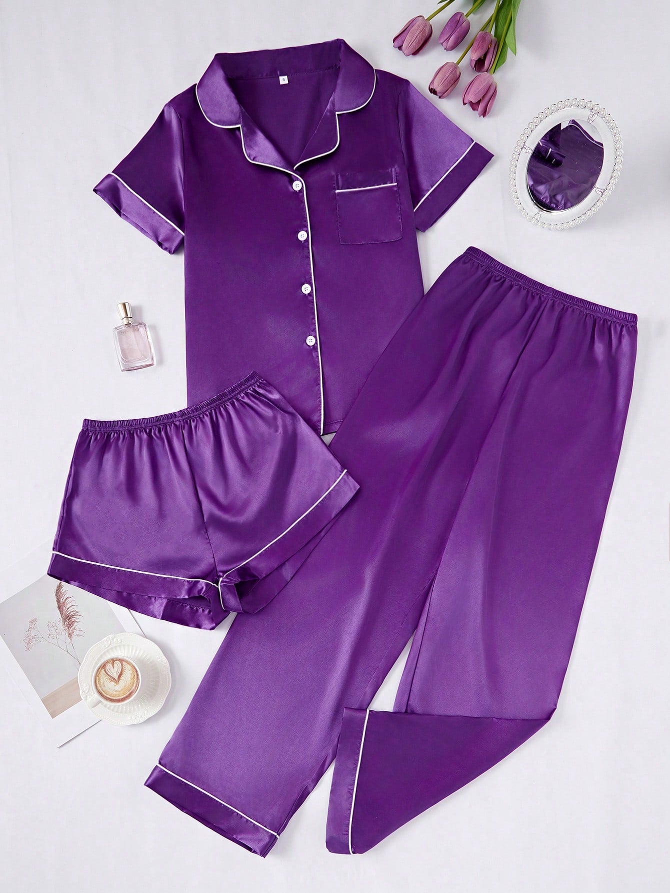 Cozy Solid Purple & Black 3Pcs PJ Set ( Combo of 2)