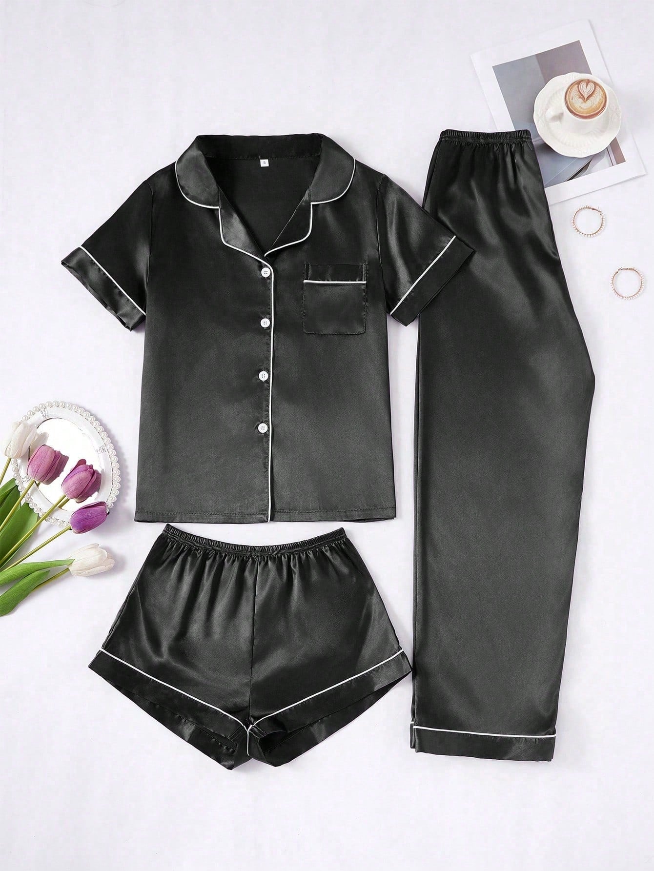 Cozy Solid Purple & Black 3Pcs PJ Set ( Combo of 2)