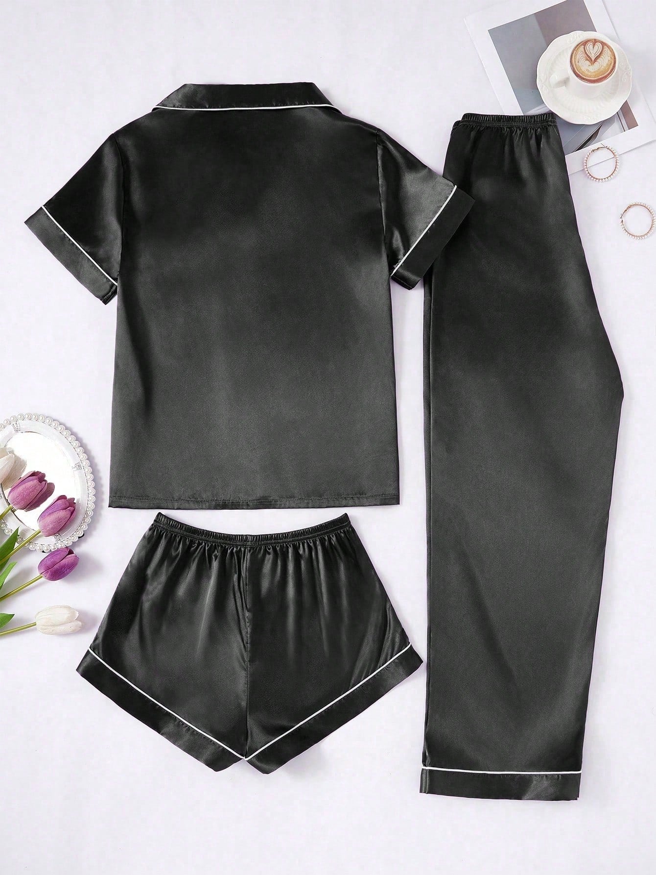 Cozy Solid Grey & Black 3Pcs PJ Set ( Combo of 2)