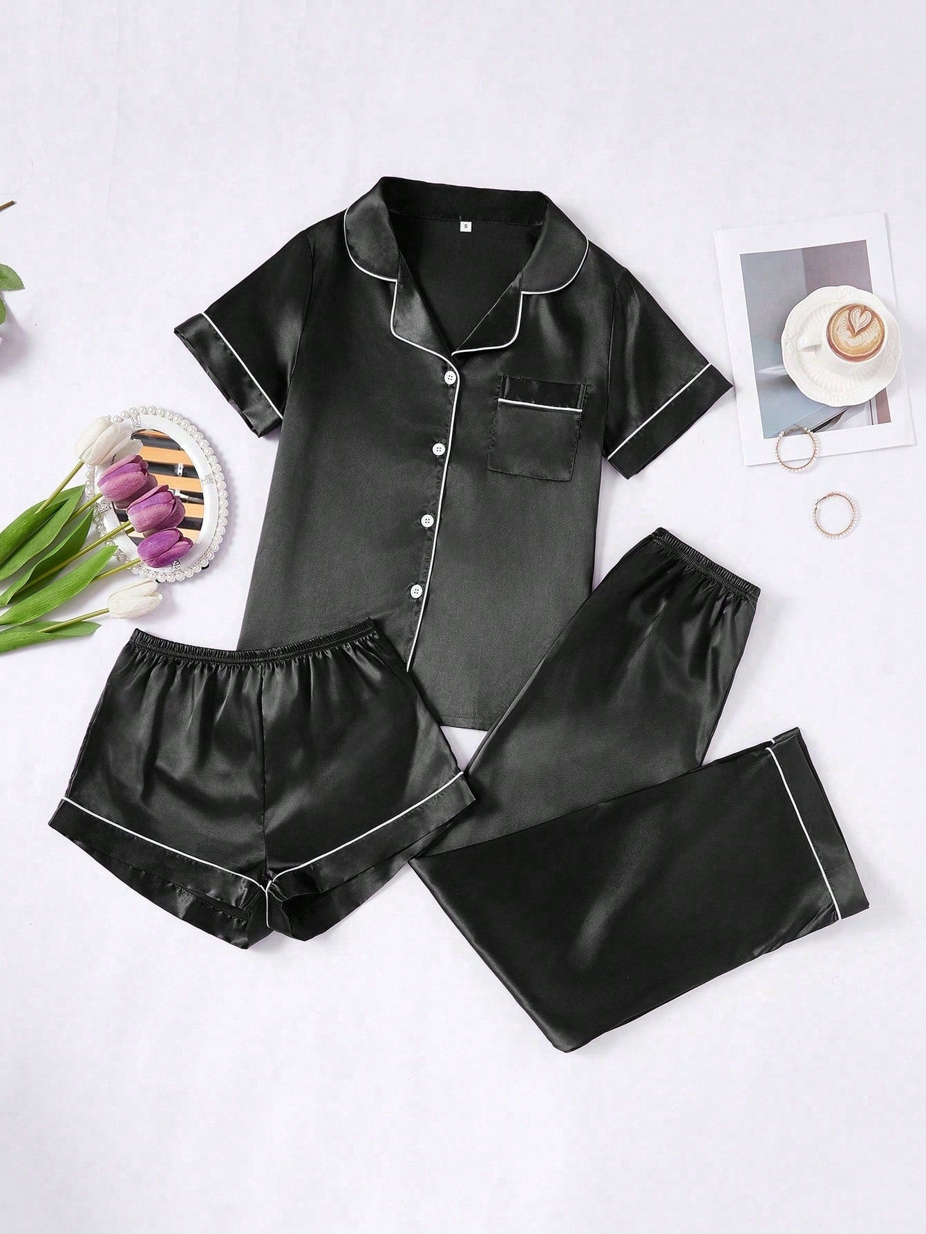 Cozy Solid Purple & Black 3Pcs PJ Set ( Combo of 2)