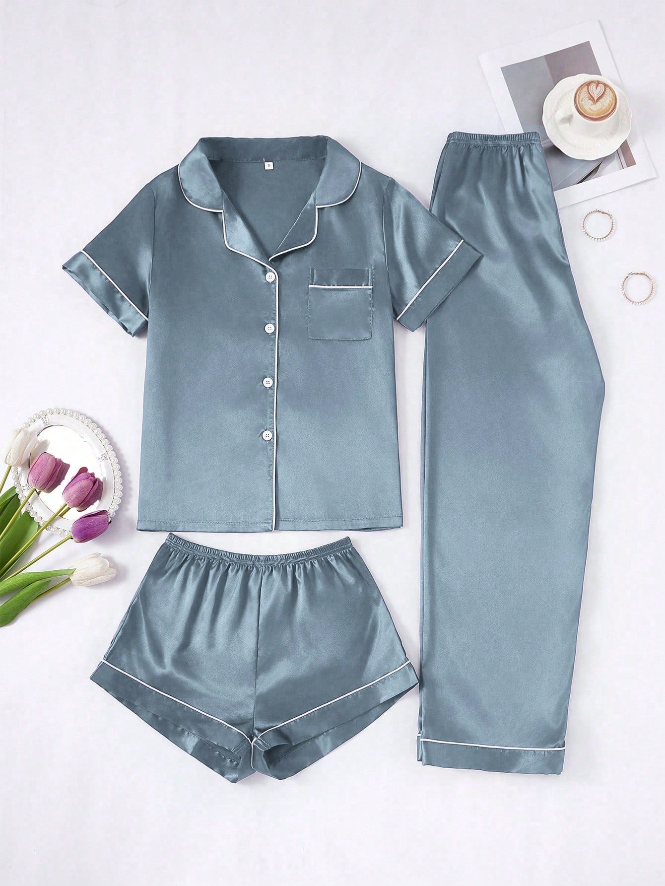 Cozy Solid Grey & Black 3Pcs PJ Set ( Combo of 2)