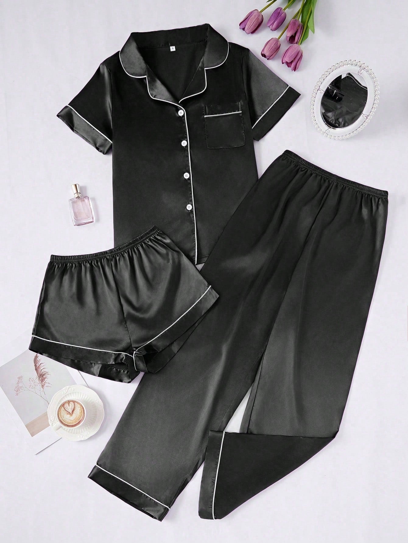 Cozy Solid Grey & Black 3Pcs PJ Set ( Combo of 2)