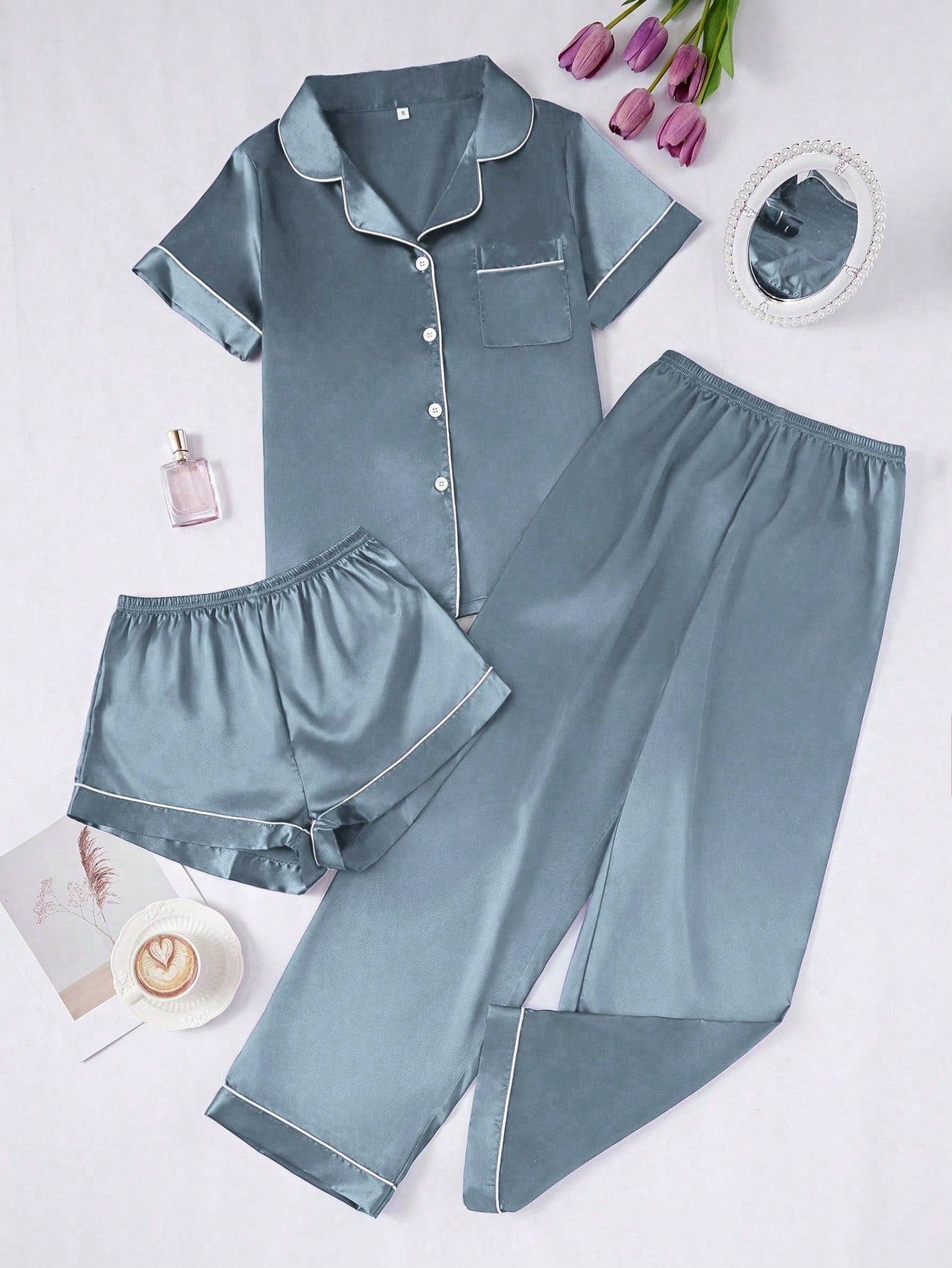 Cozy Solid Grey & Black 3Pcs PJ Set ( Combo of 2)