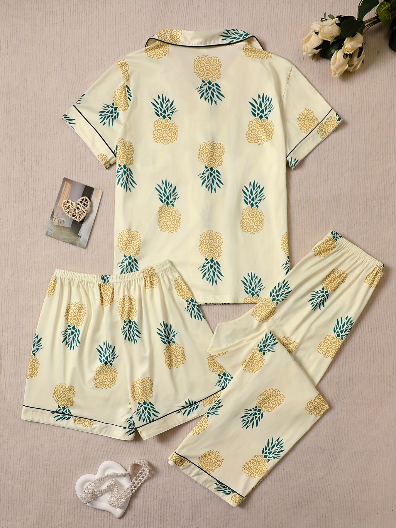 Beer & Pineapple Print 3Pcs PJ Set ( Combo of 2)