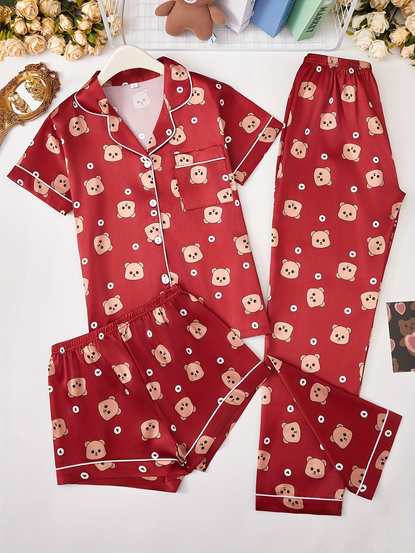 Cherry Blossom & Beer Print 3Pcs PJ Set ( Combo of 2)