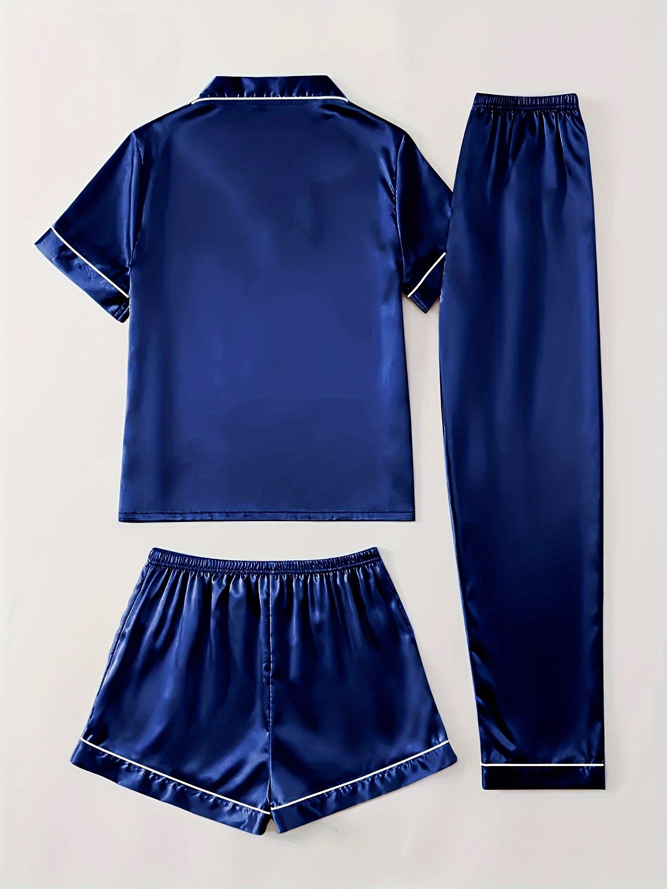 Cozy Solid Navy & Champagne 3Pcs PJ Set ( Combo of 2)