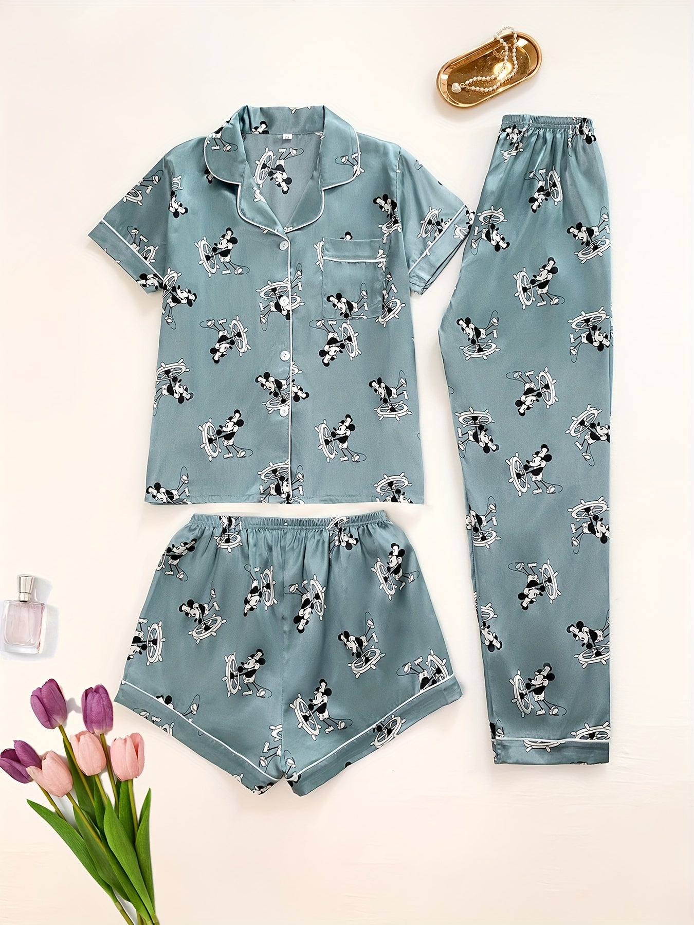 Cartoon Mouse & Floral Print 3Pcs PJ Set ( Combo of 2)