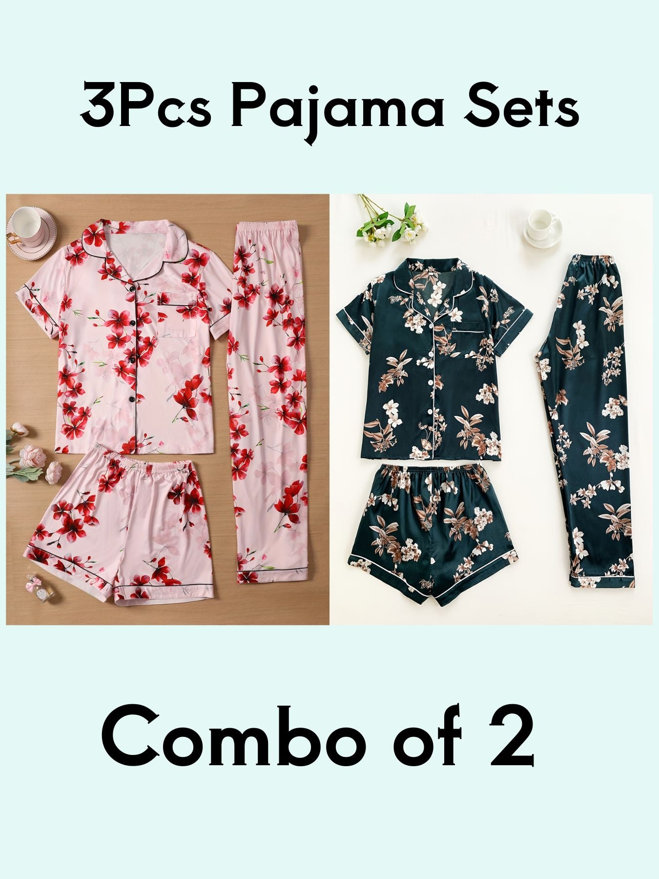 Floral Print 3Pcs PJ Set ( Combo of 2)