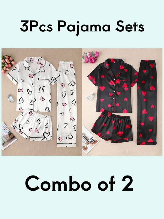 Cozy Heart Print 3Pcs PJ Set ( Combo of 2)