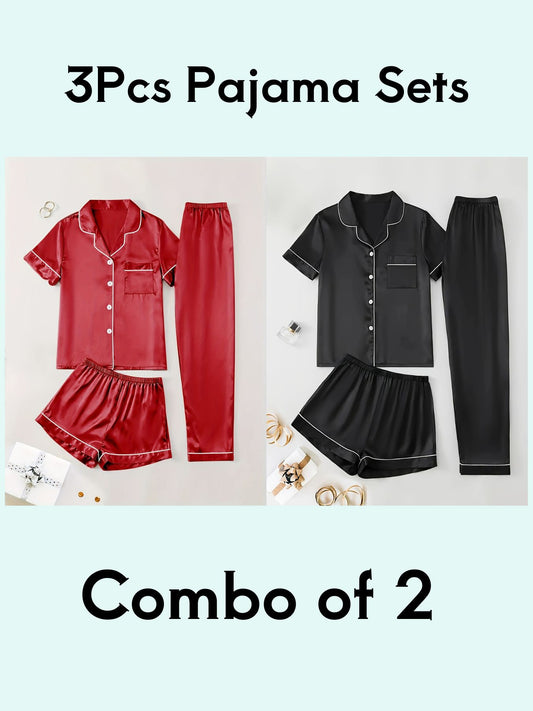 Cozy Solid Red & Black 3Pcs PJ Set ( Combo of 2)