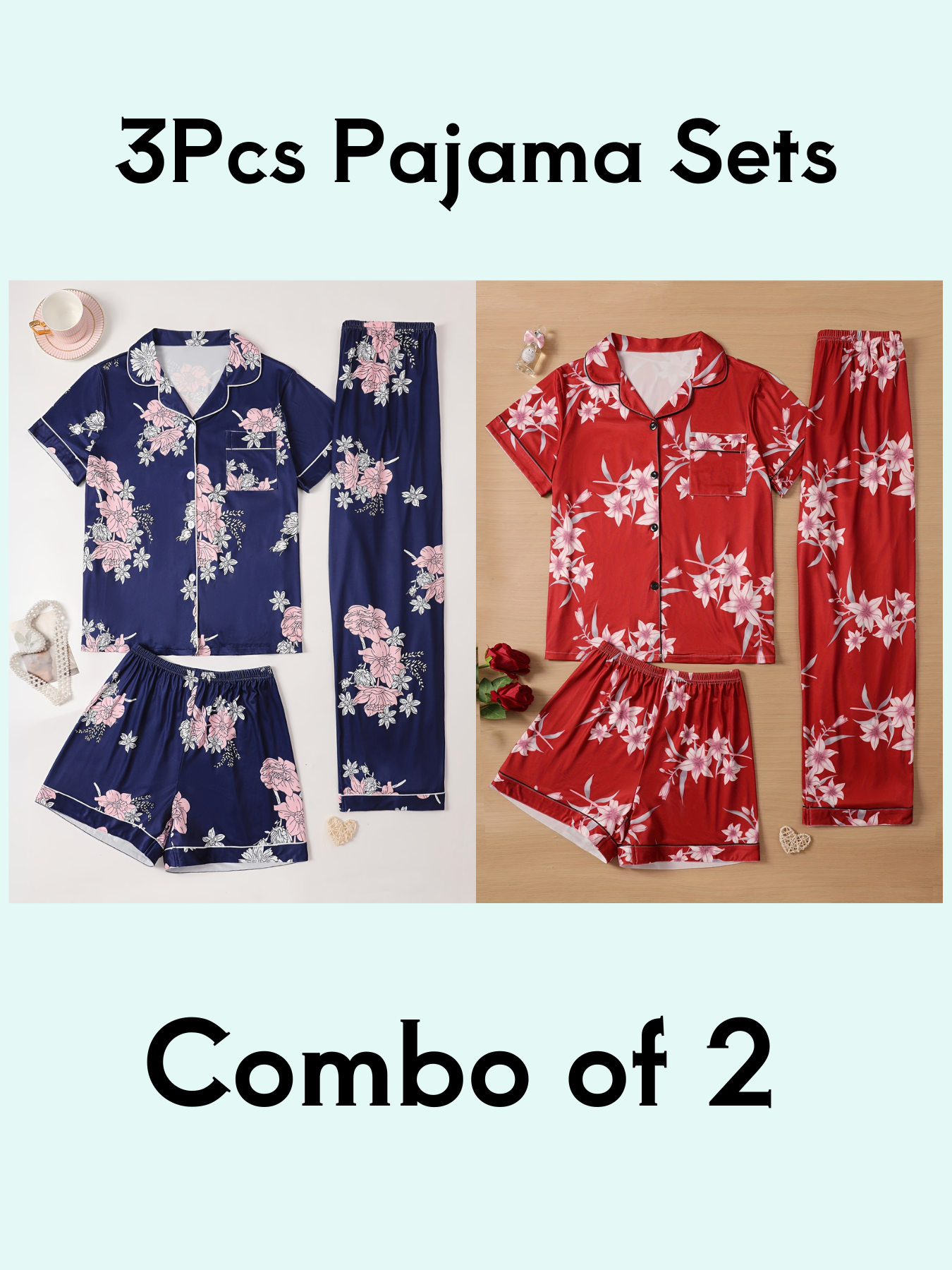 Floral Print 3Pcs PJ Set ( Combo of 2)