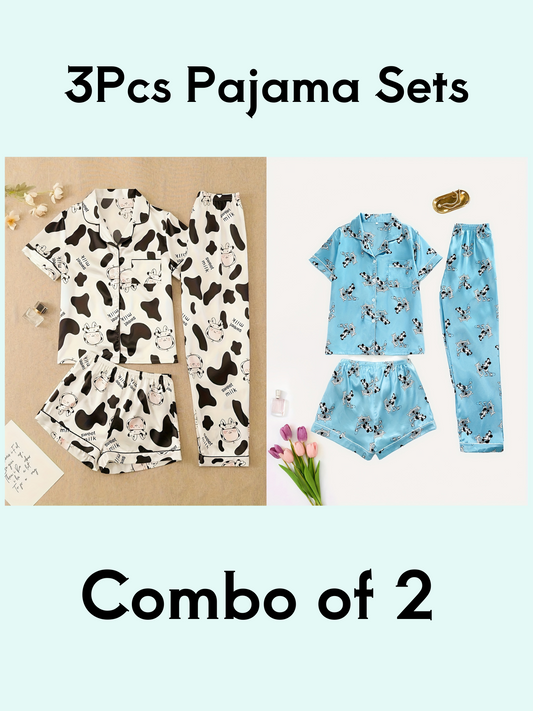 Cow & Mouse Print 3Pcs PJ Set ( Combo of 2)