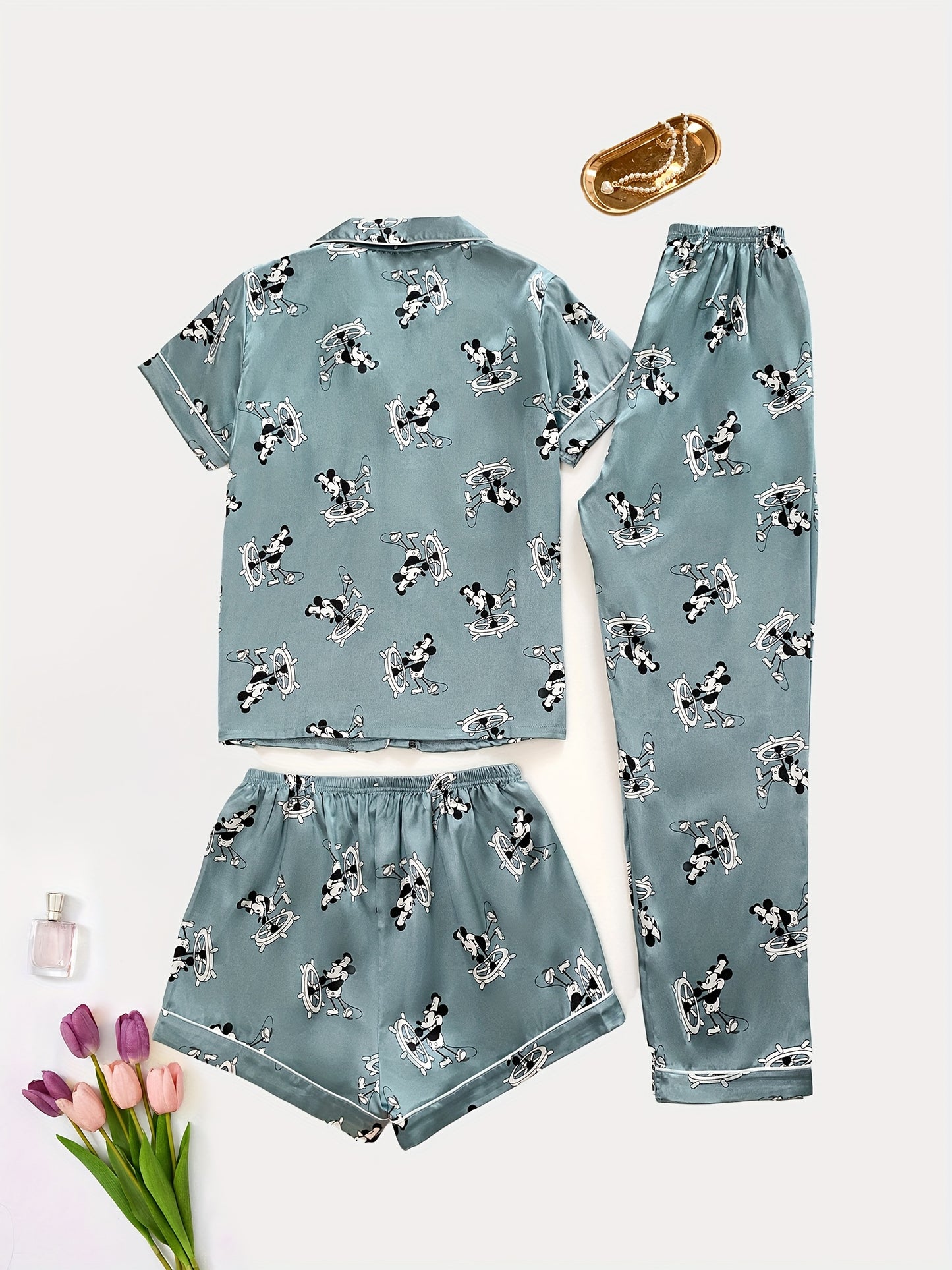 Cartoon Mouse & Floral Print 3Pcs PJ Set ( Combo of 2)