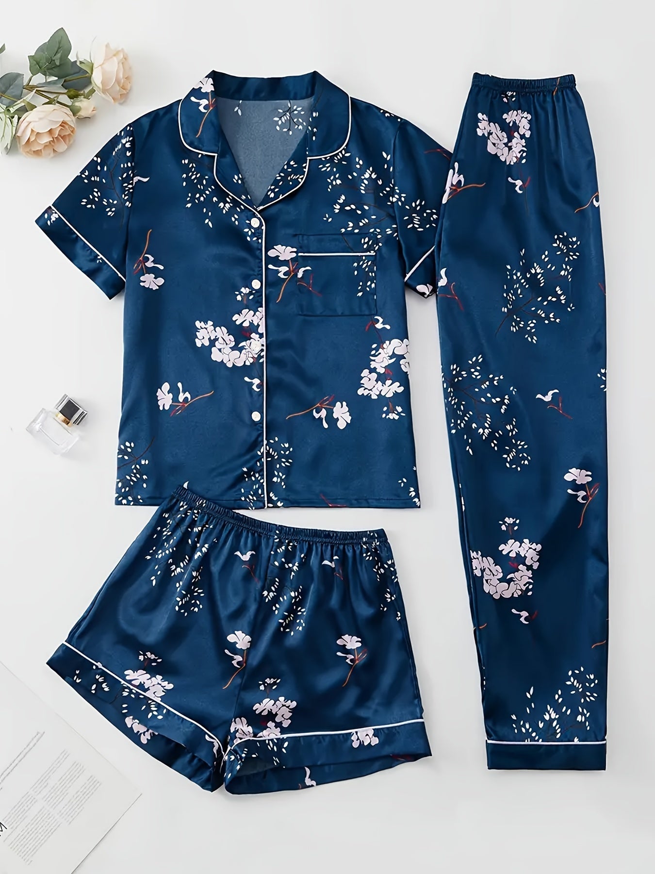 Leaf & Floral Print 3Pcs PJ Set ( Combo of 2)