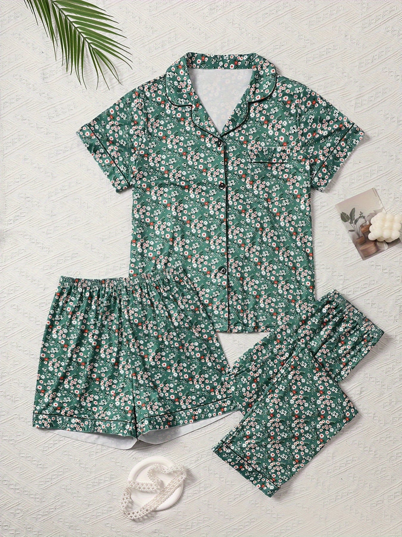 Ditsy & Floral Print 3Pcs PJ Set ( Combo of 2)