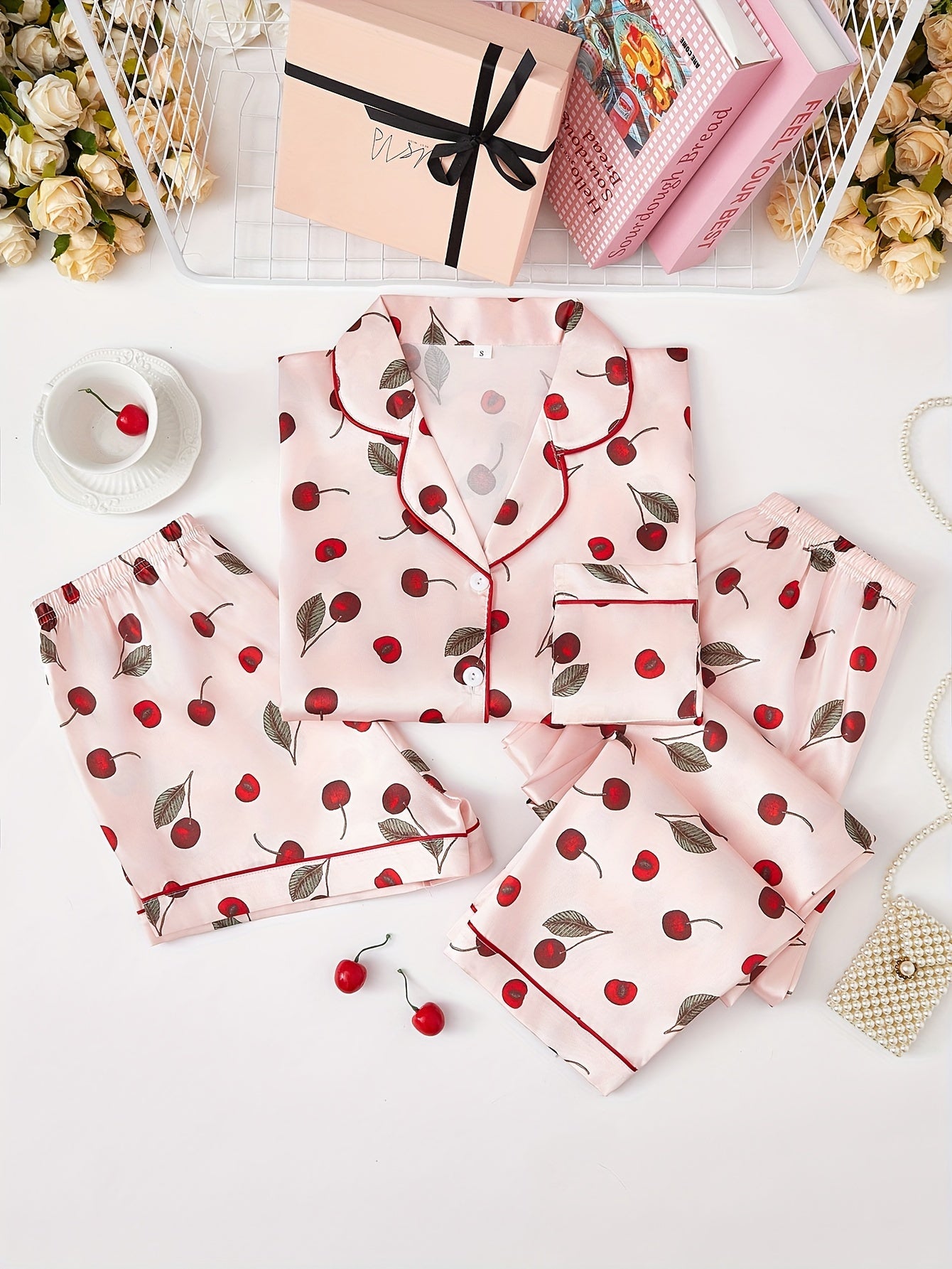 Cherry Blossom & Floral Print 3Pcs PJ Set ( Combo of 2)