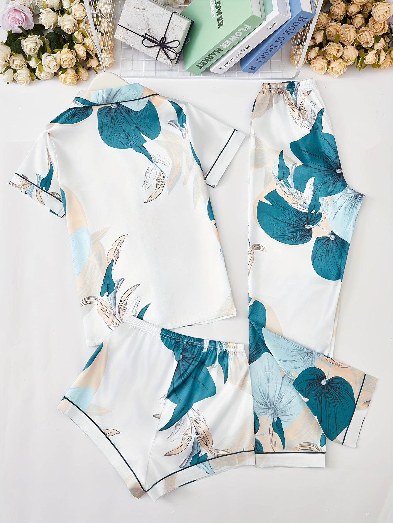 Leaf & Floral Print 3Pcs PJ Set ( Combo of 2)