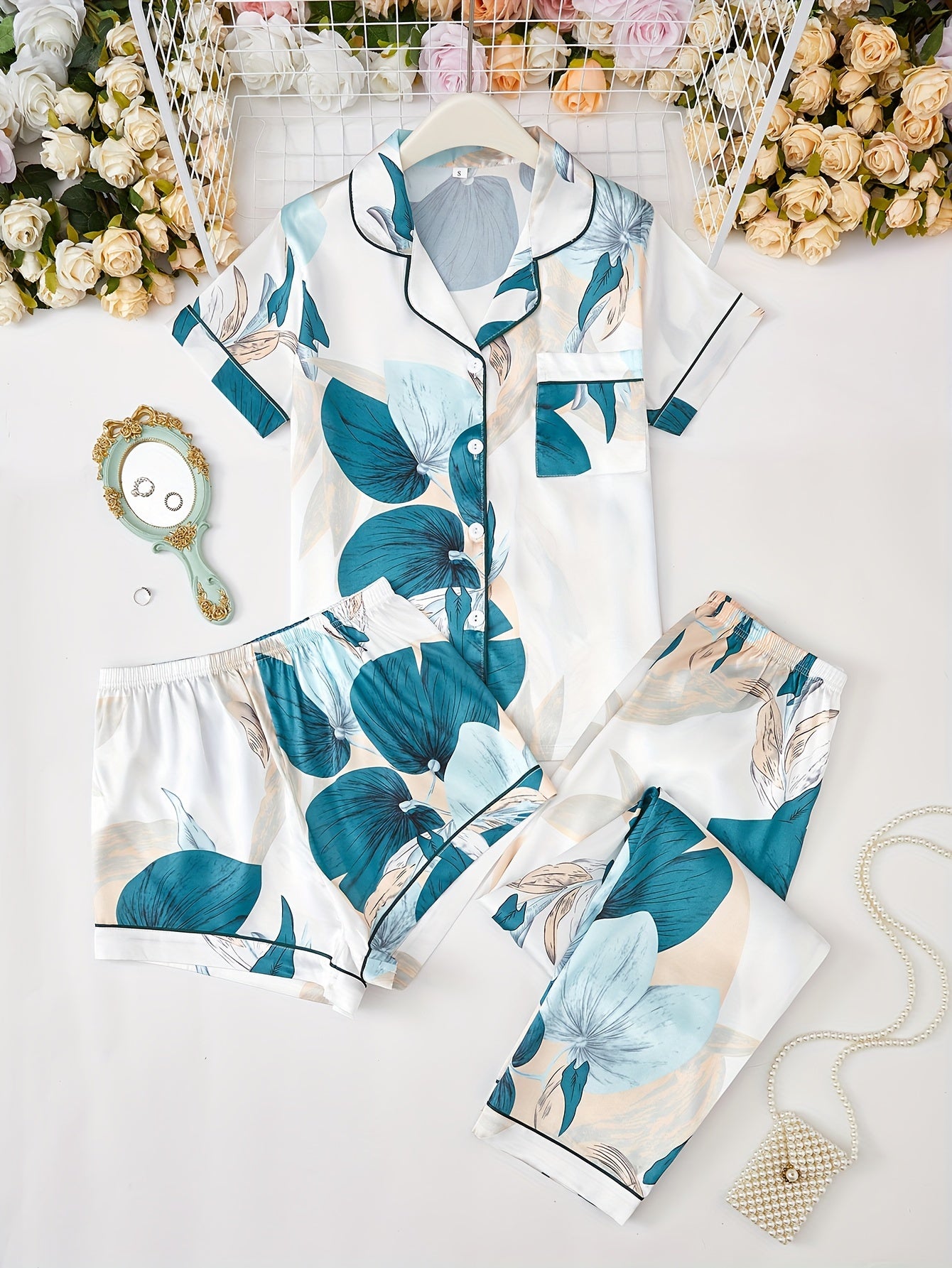 Leaf & Floral Print 3Pcs PJ Set ( Combo of 2)