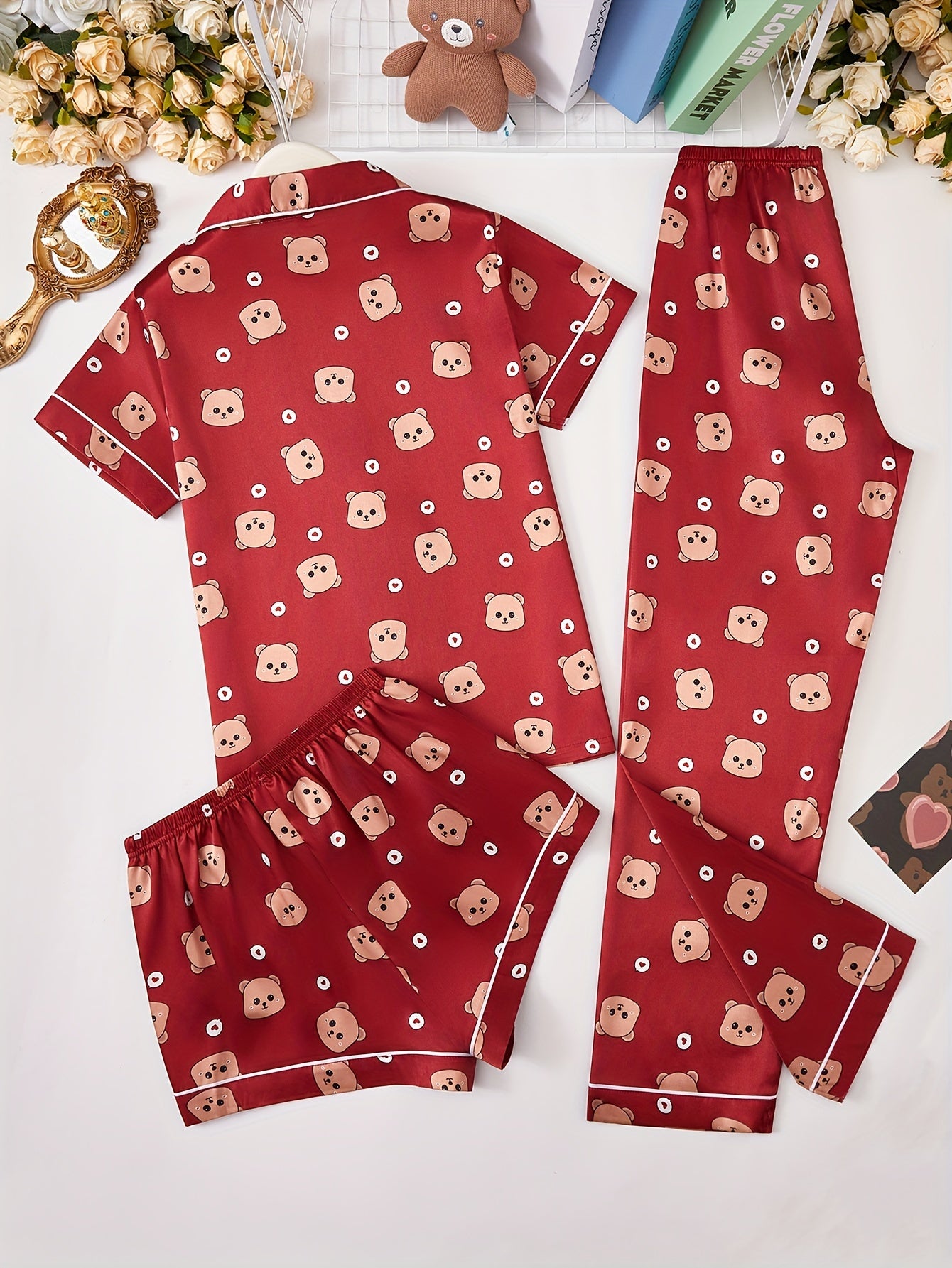 Cherry Blossom & Beer Print 3Pcs PJ Set ( Combo of 2)