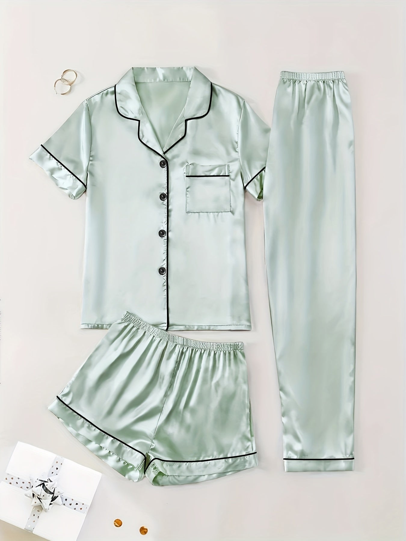 Cozy Solid Light Green & Coffee 3Pcs PJ Set ( Combo of 2)